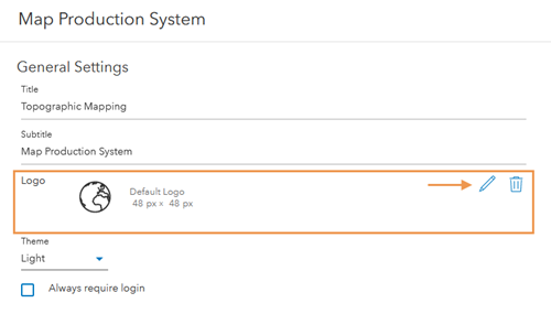 The MPS web app settings dialog box with options to configure the app's logo